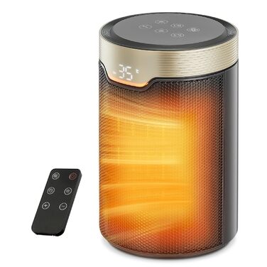 Енергозберігаючий електричний вентилятор-обігрівач, керамічний електричний вентилятор-обігрівач потужністю 1500 Вт з термостатом PTC, режим ECO, тиха робота, пульт дистанційного керування, 24-годинний таймер, захист від перегріву та перекидання, електричн