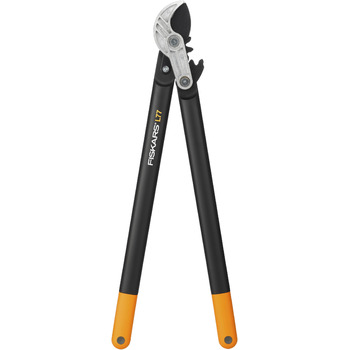 Садові секатори Fiskars PowerGear з механізмом передачі для сухого гілля та пагонів, з нарізним та тупим лезом, антипригарним покриттям, виготовлені з міцної інструментальної сталі, довжина 69 см, чорно-помаранчеві, L77, 1000583 L77 (діаметр гілок до 5 см