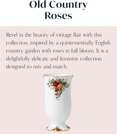 Подарункова ваза Royal Albert Old Country Roses Vase - Вінтажна ваза з тонкого кістяного фарфору - середнього розміру - квітковий візерунок, 22 см, біла Велика ваза