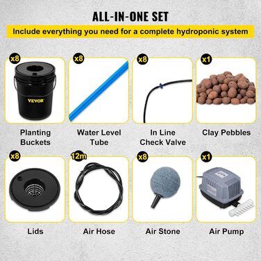 Гідропонна система вирощування, глибоководна культура 5 галонів 8 відер, система DWC з повітряним насосом, повітряними каменями та індикатором рівня води для листових овочів