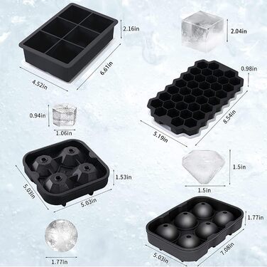 Силіконова форма для льоду з кришкою - набір з 4 шт. , легко вивільняється, підходить для коктейлів і соків з віскі тощо, схвалено