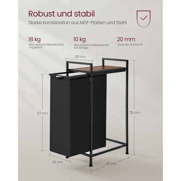 Кошик для білизни VASAGLE, збірник для білизни з полицею, ящик для білизни, мішок для білизни зі знімної тканини Oxford, металевий