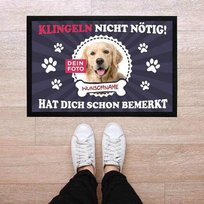 Персоналізований килимок для дверей з іменем та фотографією вашого собаки - власника домашнього улюбленця, нековзний та миється, чорний, 60x40 см