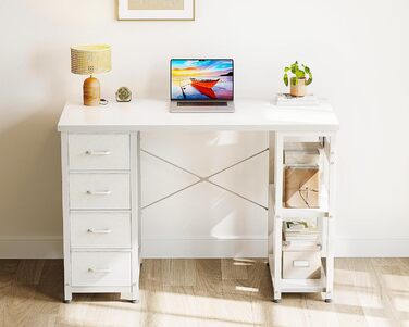 Невеликий письмовий стіл Coleshome з 4 шухлядами, 100x40 см, стіл з місцем для зберігання, двосторонній комп&39ютерний стіл з полицями, ПК-стіл для офісу, кабінету, спальні, білий