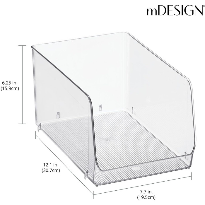 Штабельований контейнер для зберігання продуктів mDesign Кухонний органайзер з відкритим фронтом для холодильника, шафи або морозильної камери Пластиковий контейнер для холодильника Упаковка з 2 шт. Прозорий, 30,7 x 19,6 x 15,9 см