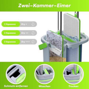 Набір швабри та відра EasyGleam - швабра для підлоги з телескопічною штангою, Інноваційне двокамерне відро для вологого та сухого