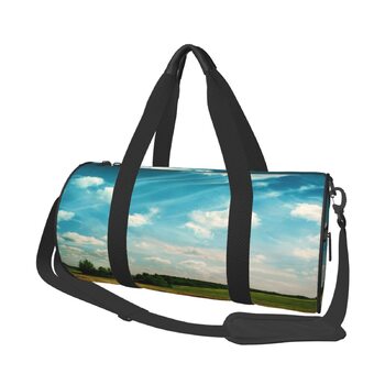 Спортивна сумка, дорожня сумка, сумка для подорожей, з принтом Пшеничне поле, сумка на нічліг, чорна, універсальний розмір