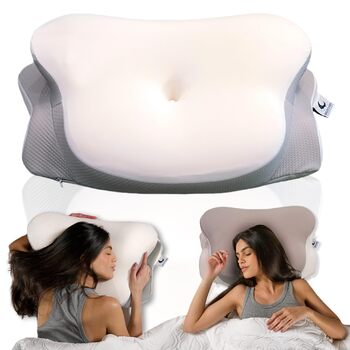 Ергономічна подушка - Ортопедична подушка для шиї з піни з ефектом пам&39яті - Подушка для сну на боці з 2 чохлами - Регульована висота - Сертифікована - Підтримує біль у шиї - Сірий/Білий