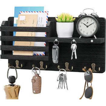 Ключниця - Ключниця на магніті, ключниця з 4 подвійними гачками для ключів, декоративна ключниця з дерев'яною поличкою для входу,
