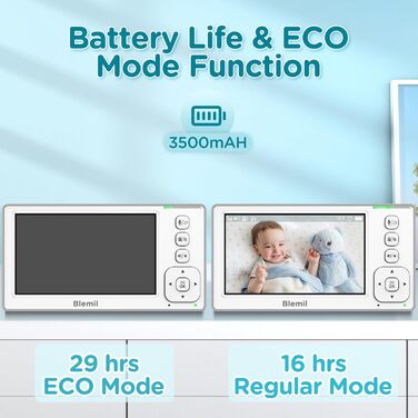 Оновлена версія Blemil, монітор із розділеним екраном 4,3 дюйма IPS із 29-годинним акумулятором, відеоняня з панорамуванням і нахи