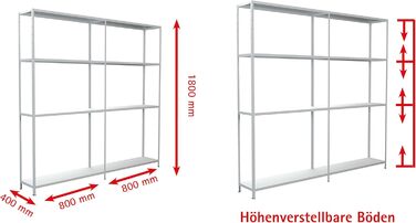Система полиць SCHULTE з 2 x 4 полицями PowerMAX, вантажопідйомність 65 кг, 180x160x40 см (ВxШxГ), білий, полиця для зберігання, полиця для майстерні, полиця для підвалу, полиця для гаража, металева полиця