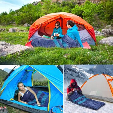 Фланелевий спальний мішок 3-4 сезони 1,6 кг, підходить для зими, осені та весни, виготовлений з порожнистого волокна та приємний для шкіри, водовідштовхувальний, синій