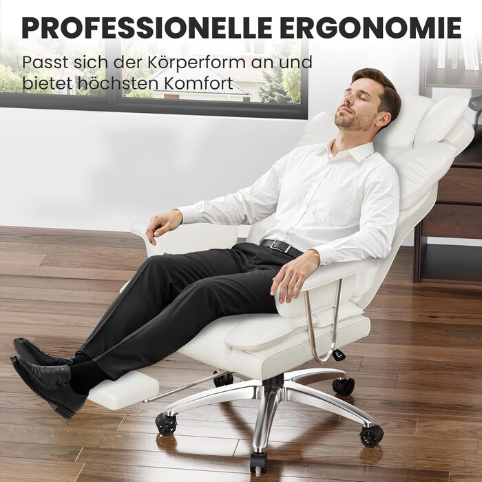 Офісне крісло naspaluro з підставкою для ніг, ергономічне робоче крісло з висувним підголівником, велике крісло керівника зі штучної шкіри з високою спинкою, комп&39ютерне крісло для домашнього офісу, біле 77 см * 66 см * 134 см