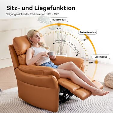 Крісло для відпочинку AIRSKY з натуральної шкіри, крісло для телевізора з функцією відкидання, крісло для кінотеатру, крісло для сну, крісло для старших, крісло для телевізора з функцією сну, ручне регулювання крісла для вітальні, спальні (помаранчеве)