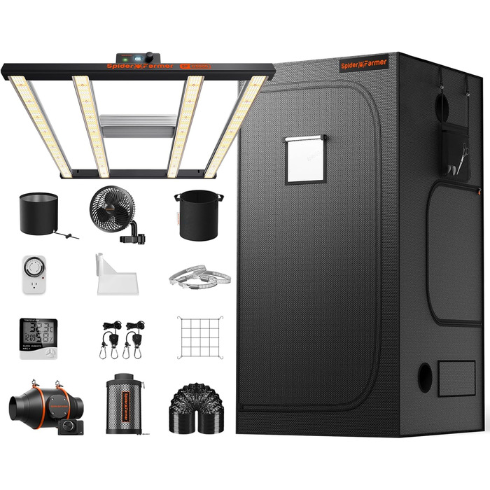 Повний набір коробки для вирощування Spider Farmer G3000 Світлодіодна лампа для рослин із повним спектром освітлення для вирощування з можливістю затемнення Набір намету для вирощування в комплекті Намет для вирощування 90x90x180 см із вбудованим канальни
