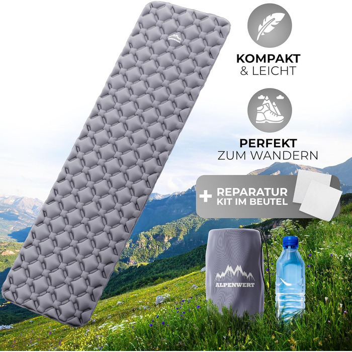 Килимок для сну на вулиці Маленький розмір у пакунку та надлегкий Надувний матрац ідеально підходить для кемпінгу, піших прогулянок, походів з рюкзаком тощо - Надувний килимок для сну (сірий мішок-насос)