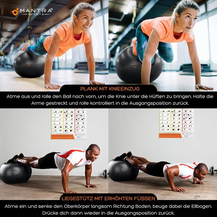 Гімнастичний м&39яч MANTRA SPORTS м&39яч для сидіння з антилопою, балансувальний м&39яч для вагітних та йоги м&39яч для пілатесу для офісу та тренування спини з насосом, чорний, розмір L (для зросту 1,61 м 1,78 м)