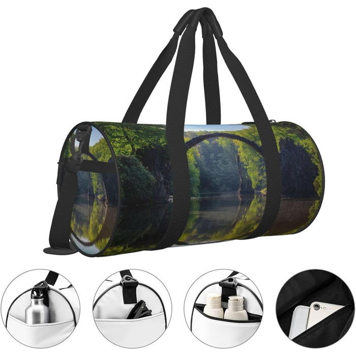 Спортивна сумка, дорожня сумка, дуга, міст, принт, сумка на нічліг, чорна, універсальний розмір, сумка для подорожей
