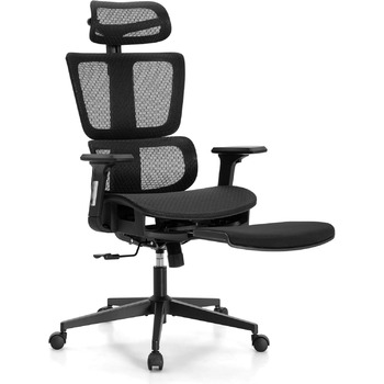 Ергономічне офісне крісло ALPHA HOME, стілець для роботи з підставкою для ніг, регульованою поперековою опорою та підголівником, дихаюче комп&39ютерне крісло з 3D-підлокітниками для дому, офісу, кабінету, 50x52x130 см