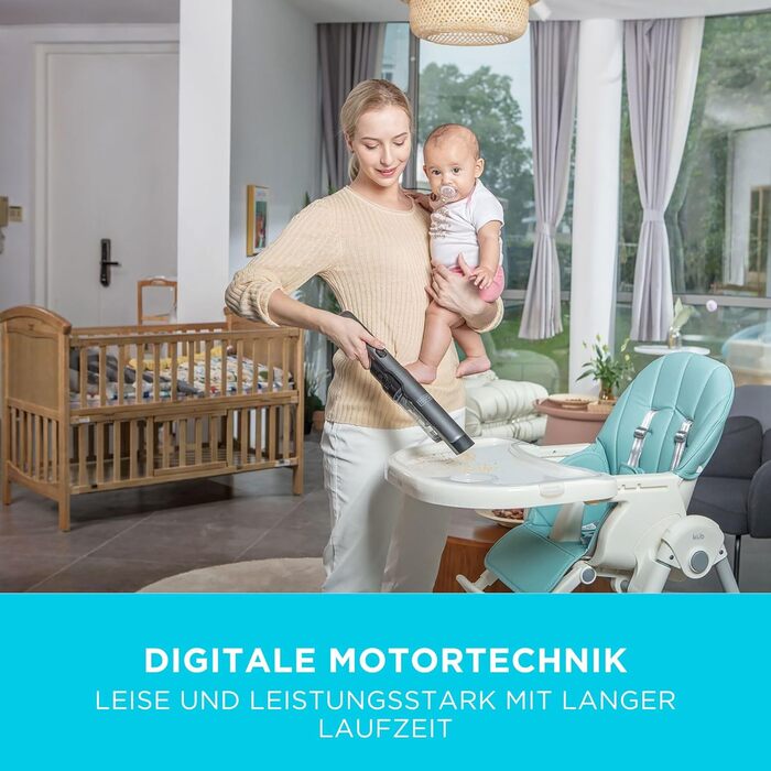 Акумуляторний ручний пилосос 12В у супертонкому дизайні, акумуляторний, сучасний цифровий двигун, 2 рівні всмоктування, вкл. заряд