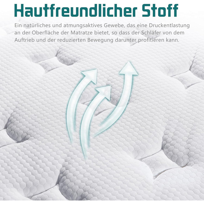 Матрац Crystli 90x200, 7-зонний гібридний матрац для зняття тиску та прохолоднішого сну, пружинний матрац, рівень жорсткості H3 з відмінною точковою еластичністю, висота матраца 25 см 25 см 90 x 200 см