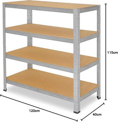 Міцний домашній стелаж, оцинкований/металевий стелаж з 4 полицями/металевий стелаж для підвалу, гаражний стелаж, стелаж для майстерні або стелаж для зберігання/змішаний металевий стелаж з вантажопідйомністю 175 кг В 115см / Ш 120см / Г 40см, 115x120x40