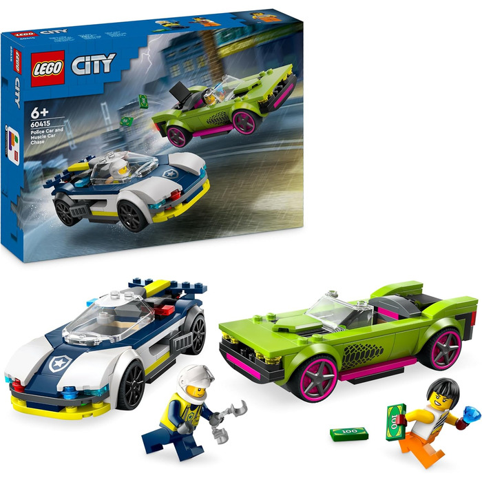 Конструктор LEGO City Chase with Police Car and Muscle Car 60415, 213 деталей, поліцейська тематика