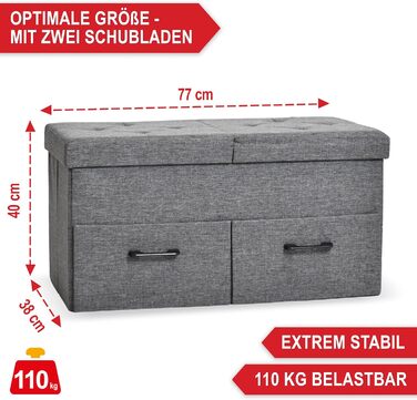 Лавка для зберігання речей - з практичним місцем для зберігання речей - кришка на петлях та шухляди - коробка для зберігання сірого кольору - м&39яка - ідеальні меблі для вітальні, коридору тощо (2 шухляди)