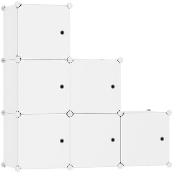 Кубоподібний модуль для зберігання з дверцятами, 6 кубічних полиць, гардеробна шафа, модульна пластикова полиця, ідеально підходить для спальні, 93,5 см Д x 31,8 см Ш x 93,5 см В, молочно-білий, USHS3006M-DOOR