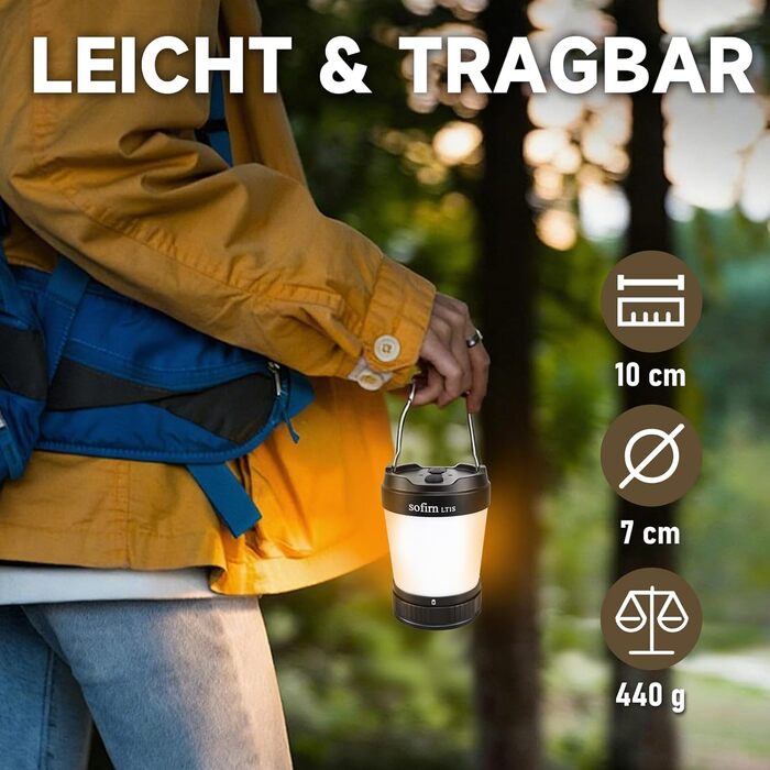 Ліхтар для кемпінгу Sofirn LT1S з плавним регулюванням яскравості, акумуляторний кемпінговий ліхтар 2700k-6500k, USB-C, режими червоного світла SOS, час роботи до 500 годин, водонепроникний наметовий ліхтар IPX8 для кемпінгу, походів, відключення електрое