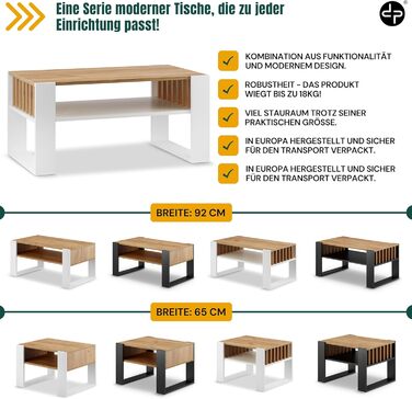 Журнальний столик для дивана Невеликий журнальний столик з білого дуба з місцем для зберігання Сучасний журнальний столик з рейками Журнальний столик Невеликий столик Журнальний столик 92 см Міцний журнальний столик, білий дуб