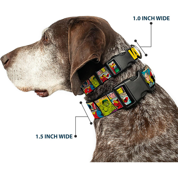 Нашийник для собак, пластиковий, з застібкою, Marvel Comics, 22.9-38.1 см, ширина 1.3 см, багатокольоровий. Розмір L (для обхвату шиї 35-43 см)