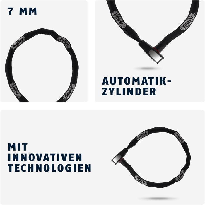Ланцюговий замок ABUS Steel-O-Chain 8807K Гнучкий велосипедний замок із загартованої сталі Рівень безпеки ABUS 8 Чорний 85 см Одинарний