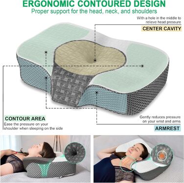 Ортопедична подушка з піни з ефектом пам'яті Elviros, біла, 60 x 38.6 x 9.9/13.5 см