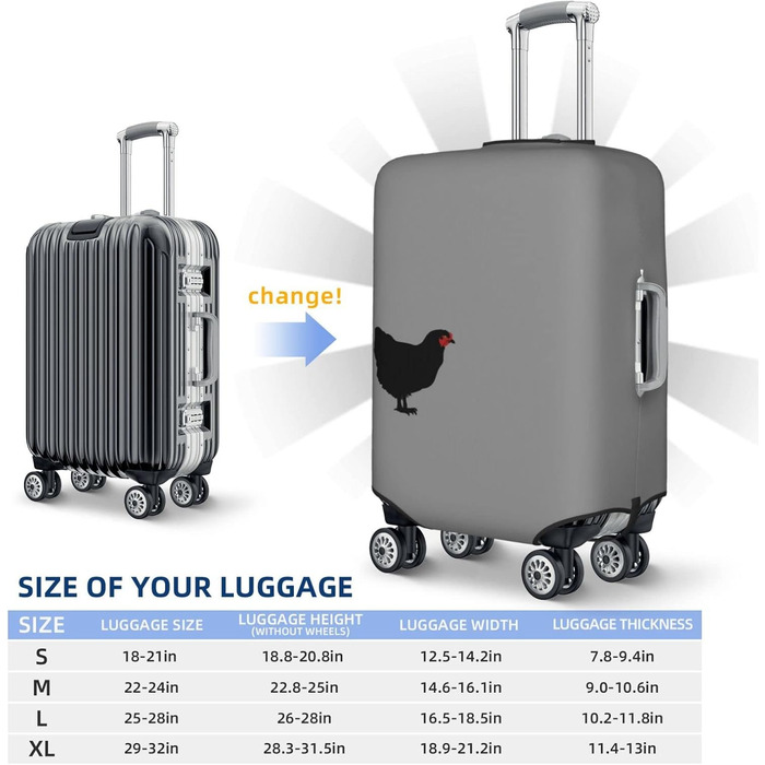 Чохол на валізу Чорний півень, еластичний, що миється, захисний чохол для багажу, для подорожей та роботи (для валіз розміром 45,7 - 81,3 см), чорний, великий розмір