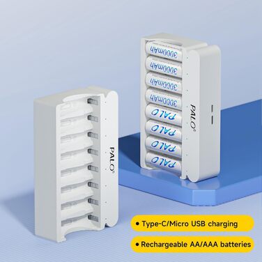 Акумуляторні батарейки типу АА із зарядним пристроєм, 8 слотів, портативна швидка зарядка USB 5V/2A для нікель-металгідридних батарей 1.2V, незалежна зарядка, 12 акумуляторних батарейок типу АА із зарядним пристроєм