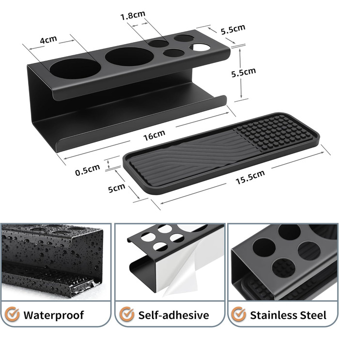 Тримач для зубної щітки OETAMS Тримач для електричної зубної щітки, тримач для зубної щітки з нержавіючої сталі Настінний самоклеючий тримач для зубної щітки Чорний тримач головки щітки без свердління