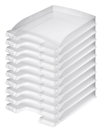 Лоток для листів Leitz Flat A4, упаковка з 10 шт. , високоякісний лоток для листів, штабельований настільний органайзер, сумісний із серією Plus, прозорий, 52370003 прозорий, 10 шт. (35,7 x 25,5 x 3,5 см)