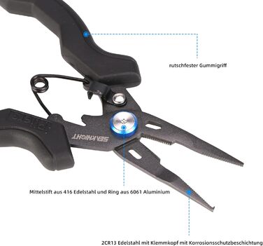Рибальські плоскогубці Seaknight, пристрій для зняття гачка з алюмінієвого сплаву, різак волосіні зі спіральним кабелем і тримачем для ременя, аксесуари для риболовлі