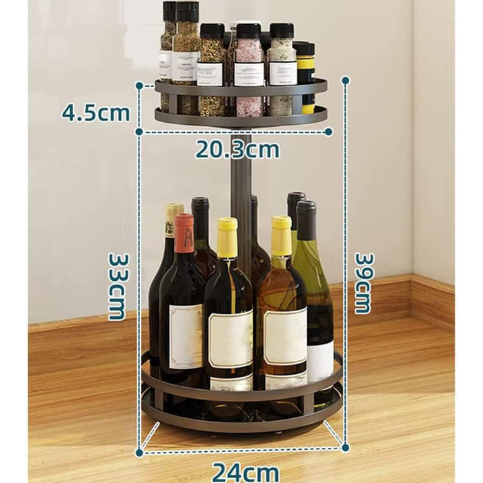 Обертова підставка для спецій, 2 рівні, чорна, кухонна полиця Lazy Susan, стояча, кухонний органайзер на стільницю, кутова полиця, свердління не потрібне, кругла, 2 рівні