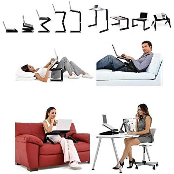 Регульований складаний столик для ноутбука MacBook Air/Pro, Dell HP та інших, портативний, багатофункціональний, ергономічний, з вентиляцією, підставка для планшета/телевізора, тримач для книг, 480*260 мм (стандартний), чорний