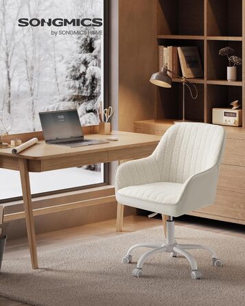 Офісний стілець SONGMICS, обертовий, шерпа та штучна шкіра, пінопластова оббивка, регульована висота, для домашнього офісу, бару, капучино бежевий-хмарно білий OBG012W01 Капучино бежевий хмарно білий шерпа тканина ПУ