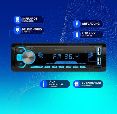 Універсальна автомагнітола 1 DIN з 2 USB-роз'ємами, MP3, RDS, ID3, RGB, AUX, SD слот для карти, функція гучного зв'язку, пульт дистанційного керування, 860G