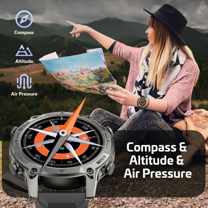 Розумний годинник SOUYIE для чоловіків з GPS, офлайн-картами та 6-супутниковою навігацією, водонепроникність 5 атм, 21 день роботи від батареї, голосовий помічник зі штучним інтелектом, 178 спортивних режимів, фітнес-трекер з монітором серцевого ритму та 