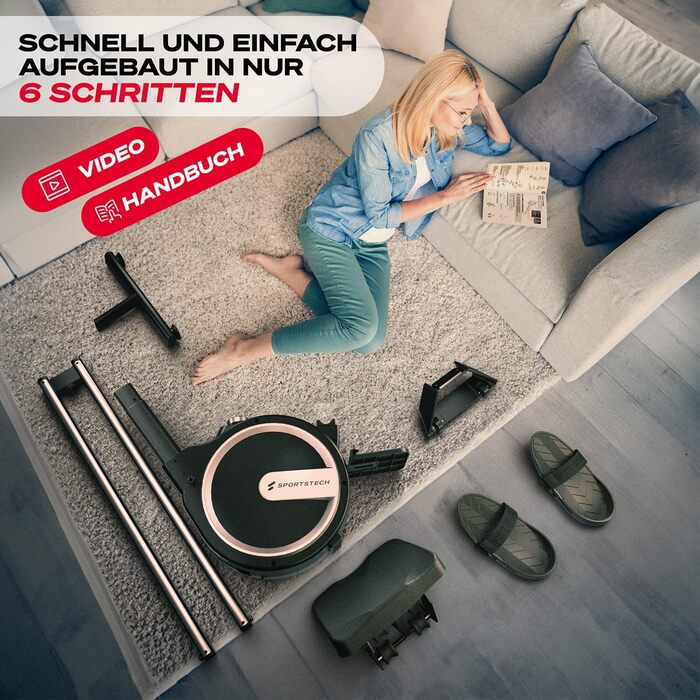 Домашній гребний тренажер з водонепроникним або магнітним опором, світлодіодним дисплеєм, сумісним із додатком Bluetooth, подвійною ковзною рейкою, тихий, ергономічний, тренування всього тіла, вертикальне зберігання, PROwer/WRX500 (чорний)