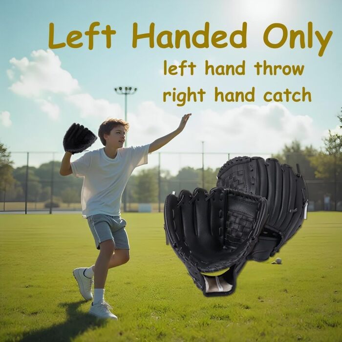 Бейсбольні рукавички Urby для лівшів, для гри в Т-подібний м&39яч, тільки для лівшів, бейсбольні рукавички для гри в Т-подібний м&39яч та для дітей, чорні, 11,5 дюймів, вік 7-11 років