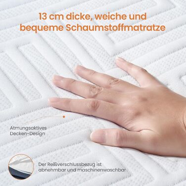 Розкладне ліжко (вкл. матрац з піни з ефектом пам&39яті товщиною 13 см), Розкладне гостьове ліжко, Для дорослих 90 x 200 см, Металевий розкладний каркас, Посилена металева сітка, Вантажопідйомність 250 кг 90X200 см