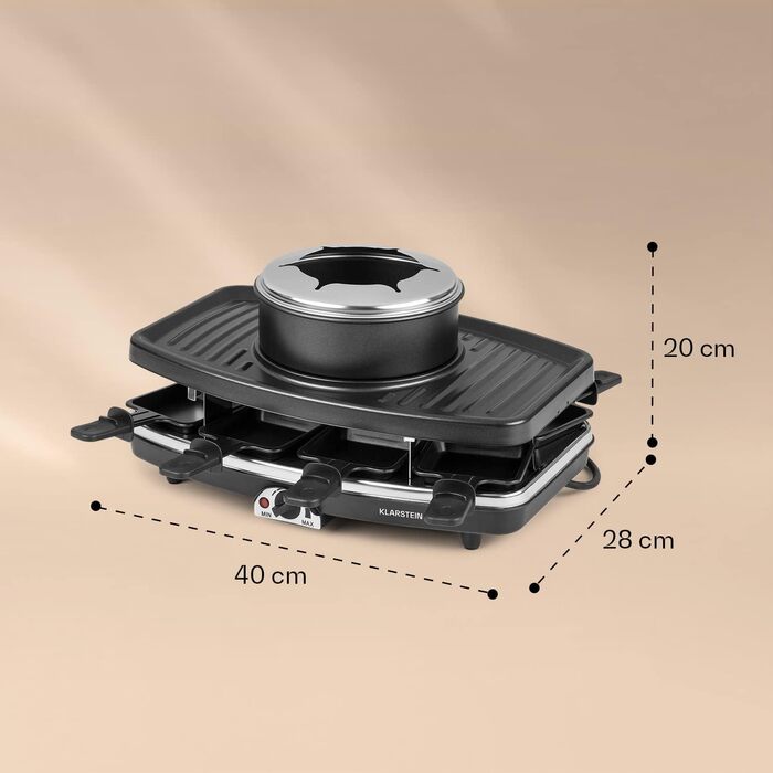 В-1 Раклет Фондю Комбі та гриль, Набір для фондю з раклету 1100 Вт з кам'яною тарілкою, Електричний раклет-гриль для фондю на 8 персон без підставки Pan Coaster Чорний-сріблястий, 3-