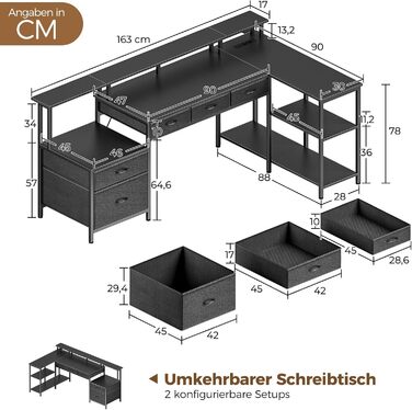 Г-подібний письмовий стіл на сім столів, комп&39ютерний стіл з розеткою, підставкою для світлодіодного освітлення та монітора, кутовий стіл з висувними шухлядами, ідеально підходить для спальні, офісу, вітальні, чорний