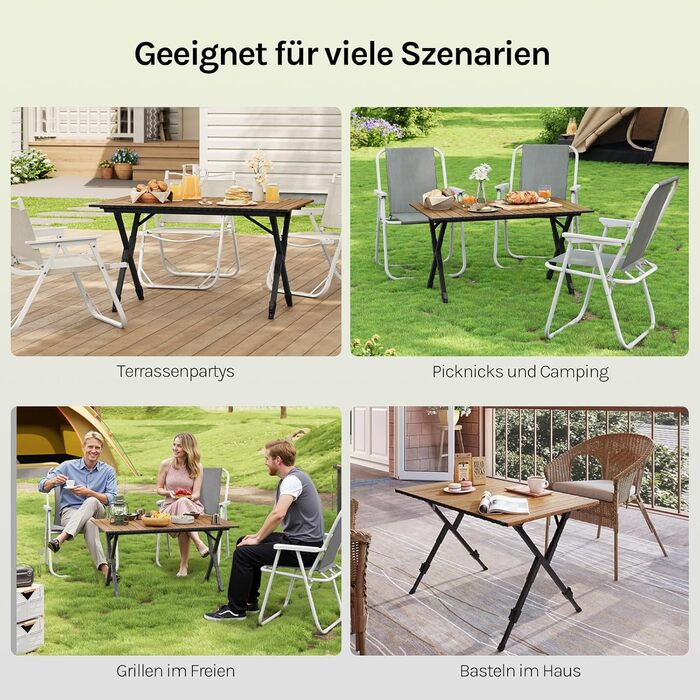 Складаний кемпінговий стіл WOLTU, легкий алюмінієвий складаний стіл, невеликий садовий стіл, регульований по висоті пікніковий стіл, з сумкою для зберігання, вантажопідйомність 50 кг, стіл для балкону або саду, дерев&39яний вигляд